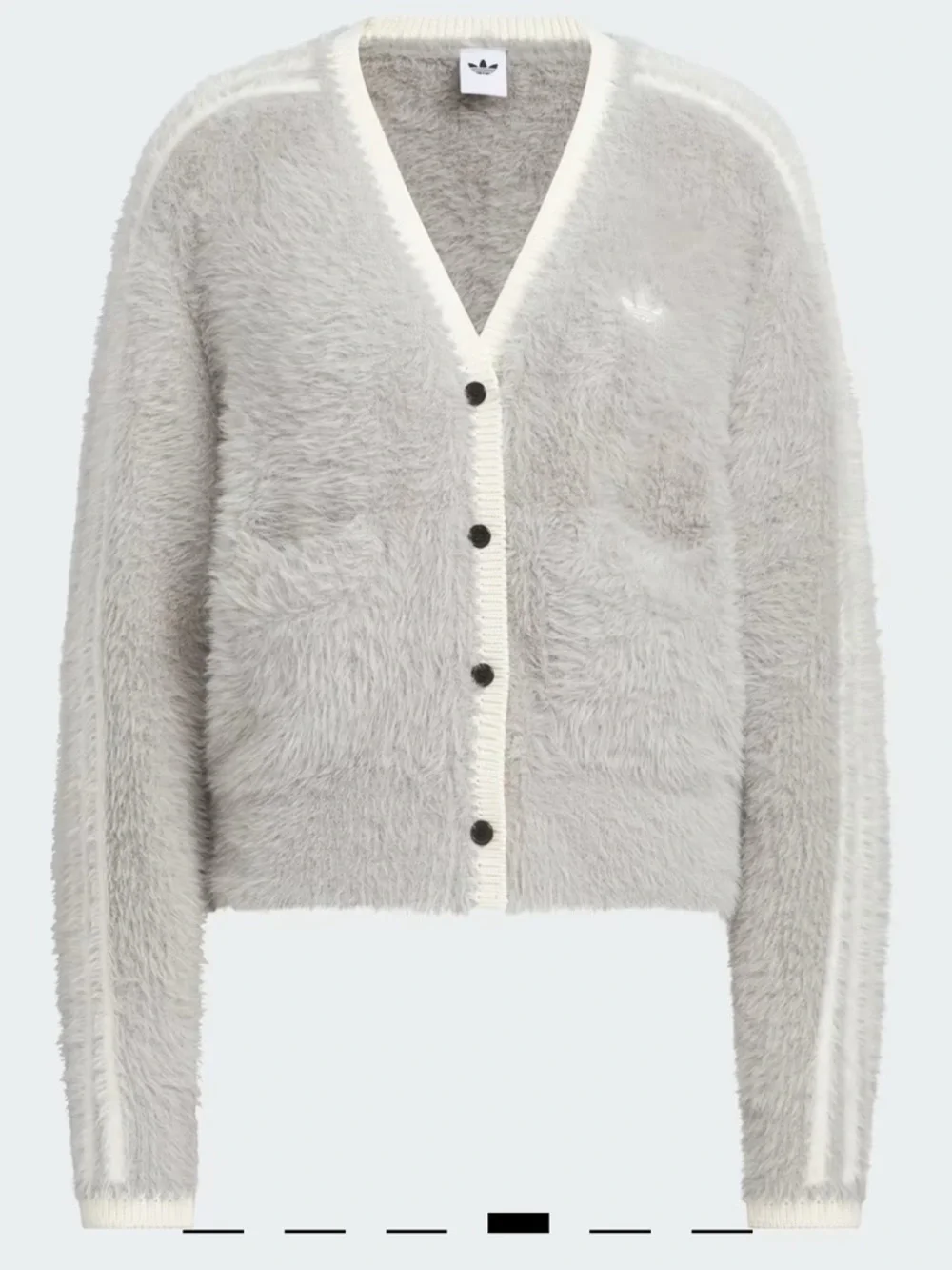 adidas Light Grey Fuzzy V-Neck Cardigan with Cream Trim Asia Exclusive US Large - Picture 4 of 14